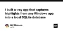 Xây dựng ứng dụng Tray App tự động lưu trữ highlight từ mọi ứng dụng Windows vào SQLite